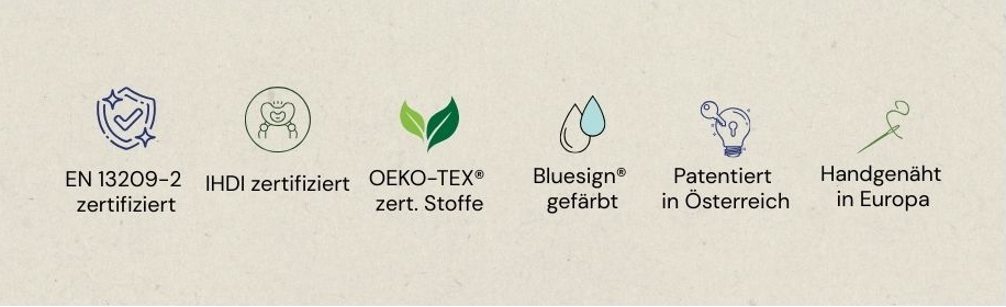 Leolin Babytrage Zertifikate Produktseite